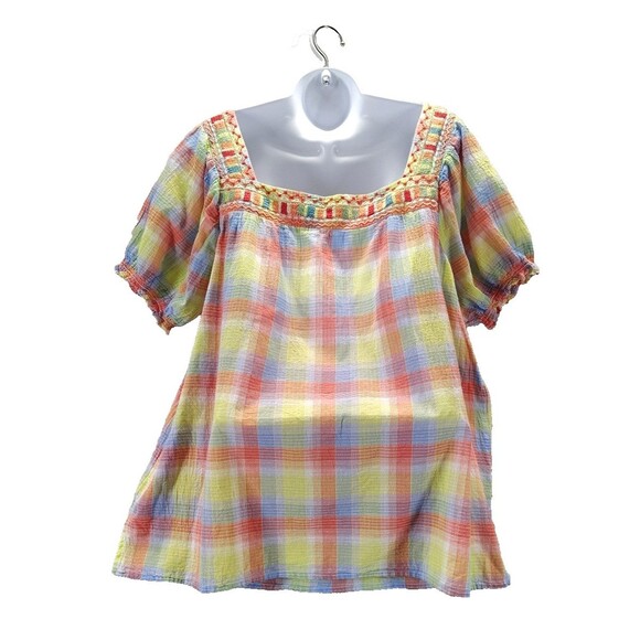 Johnny Was Women’s Peasant Delacy Blouse XL Multi Color Plaid Embroidered Top - Picture 8 of 10